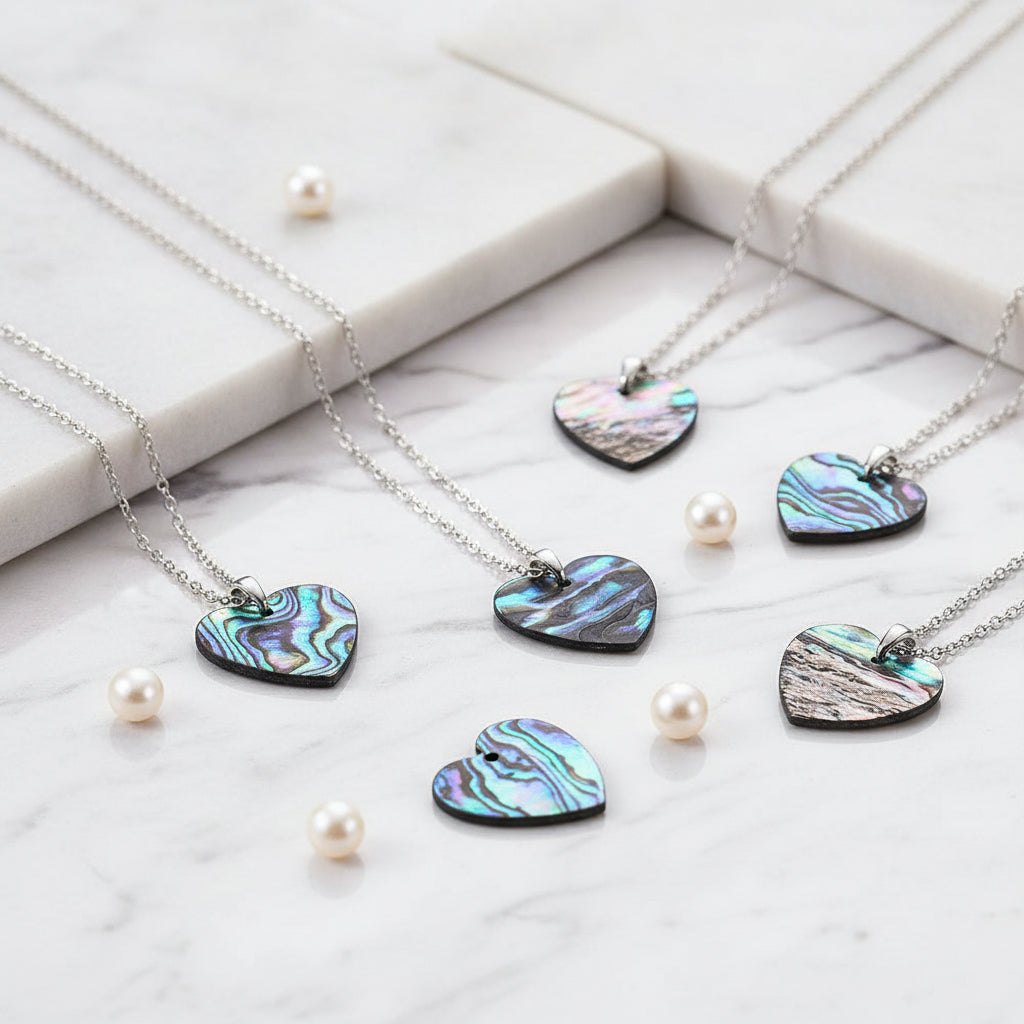 2PCS Natural Abalone Shell Heart Pendants charms for jewelry making, necklace crafting, and bracelet design.