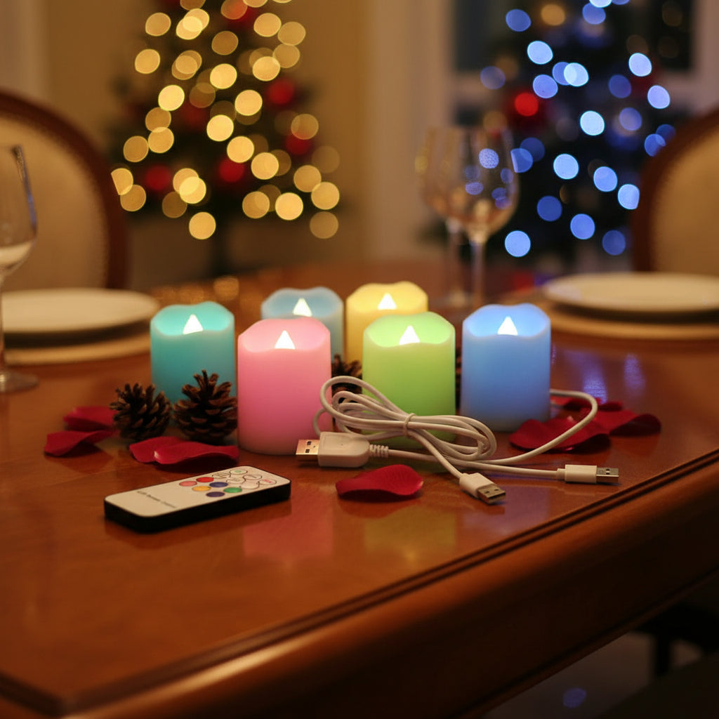 6PCS Rechargeable LED Flameless Candles set for home decor, ambient lighting, and safer everyday candle use.