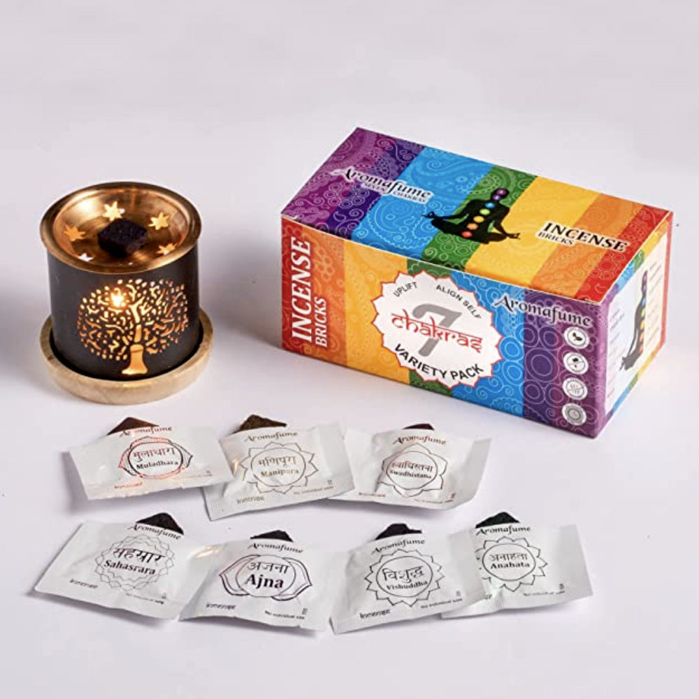7 Chakras incense bricks set, 14 pieces, with incense burner