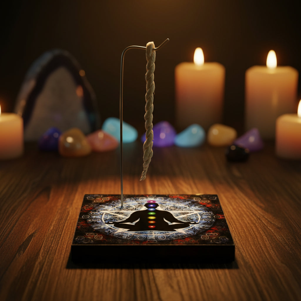 7 Chakras square metal incense holder for rope or stick incense