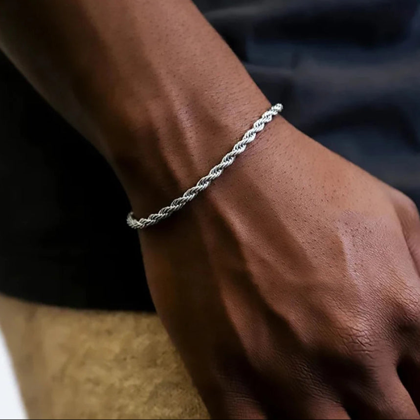 925 Sterling Silver 4mm rope chain bracelet for everyday wear, layering, and classic jewelry styling.