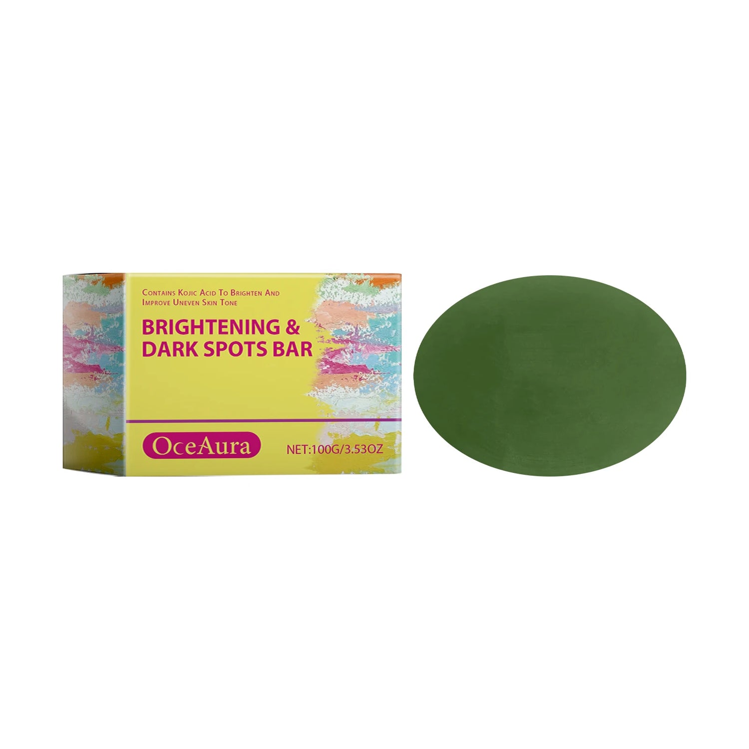 Ocea Aura brightening and dark spots bar with packaging on a white background