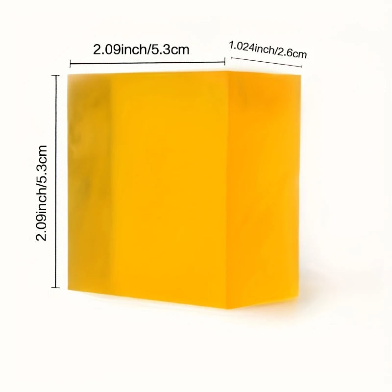 Yellow cube with dimensions labeled on a white background