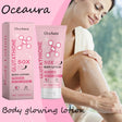 OceAura Glutathione body lotion packaging with a woman applying lotion on her arm.