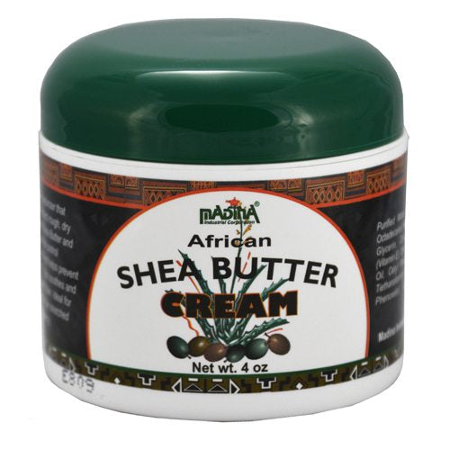 Jar of African Shea Butter Cream with green lid on a white background