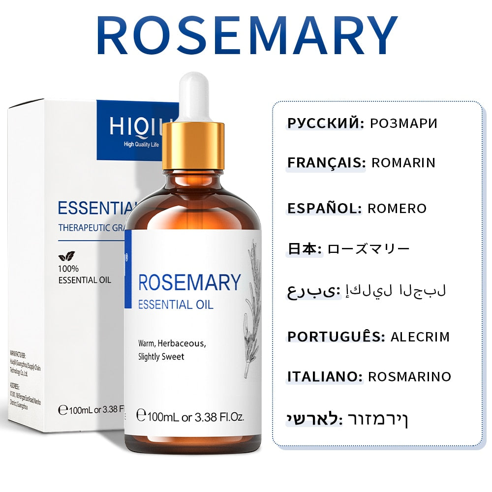 Rosemary essential oil bottle with dropper and packaging on a white background