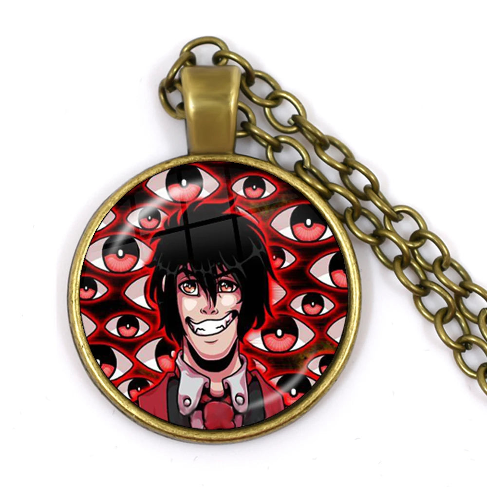 Pendant with an anime character design on a white background