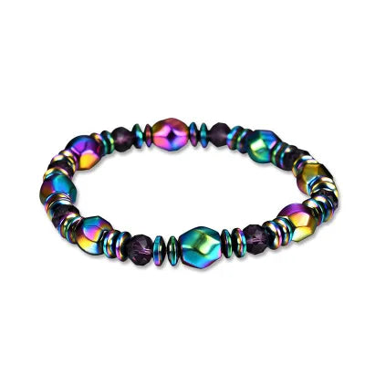 Multicolored beaded bracelet on a white background