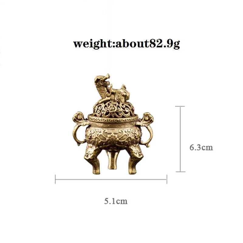 Bronze incense burner with weight and dimensions on a white background