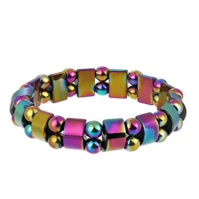 Multicolored beaded bracelet on a white background