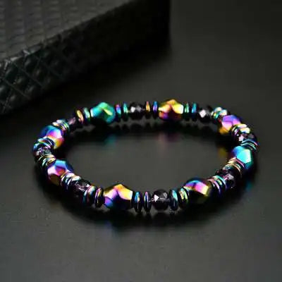 Multicolored beaded bracelet on a dark surface