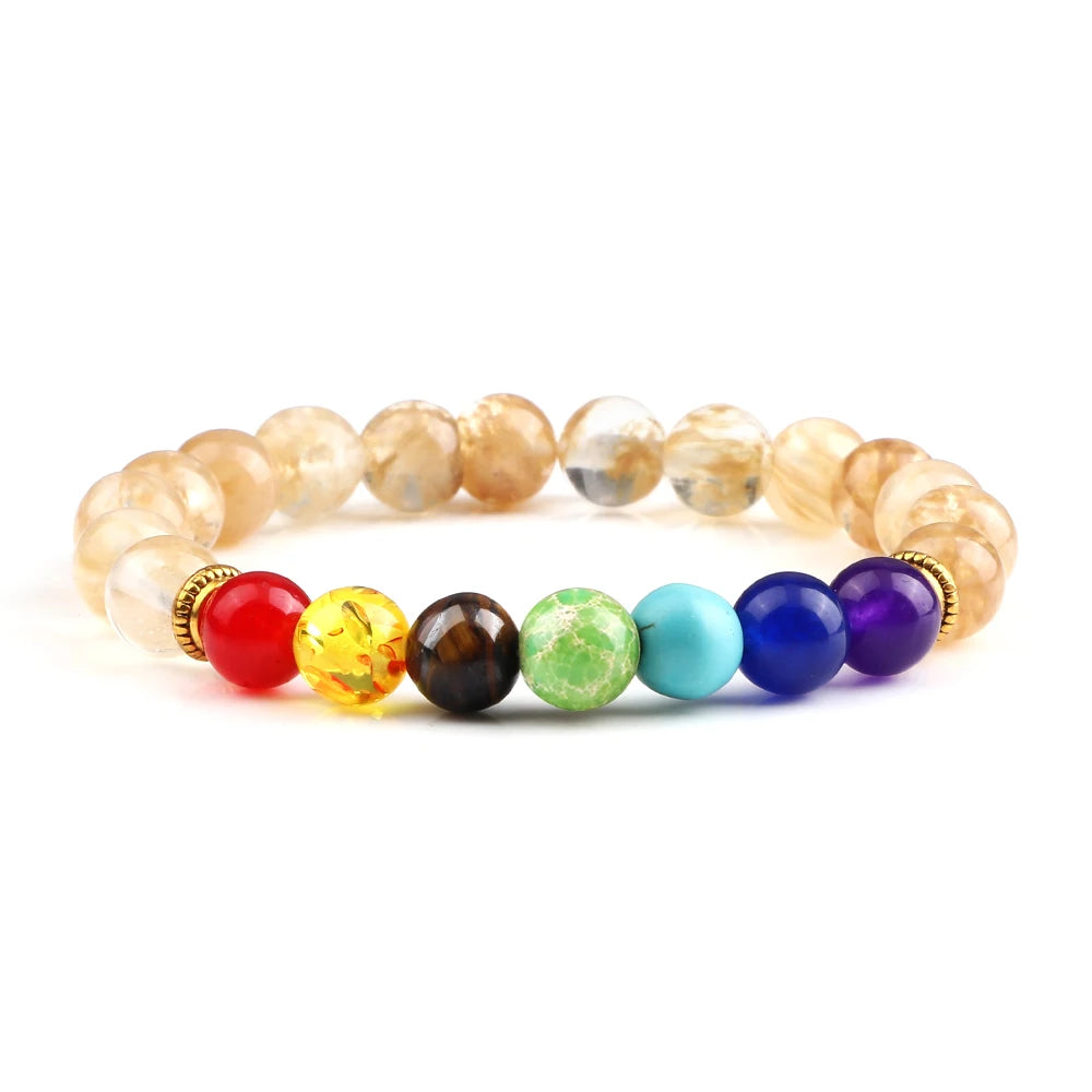 Multicolored beaded bracelet on a white background