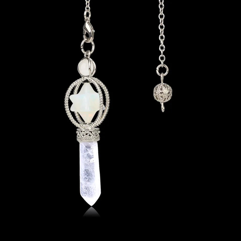 Crystal pendant with star design on a black background