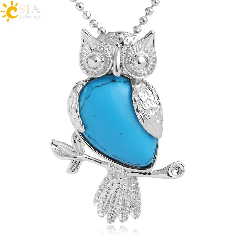 Owl Water-Drop Natural Stone Pendant
