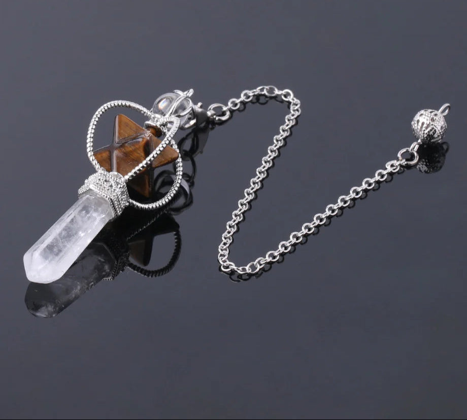 Crystal necklace with pendant on a dark background