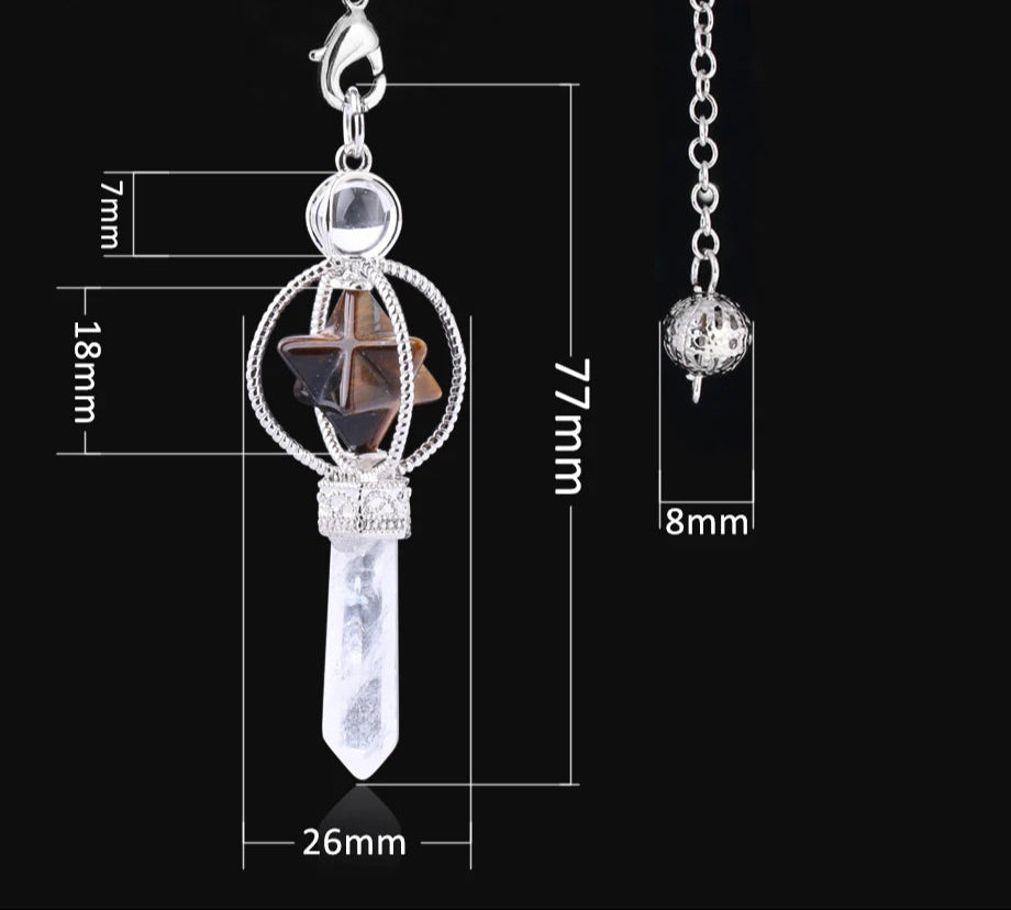 Jewelry pendant with measurements on a black background