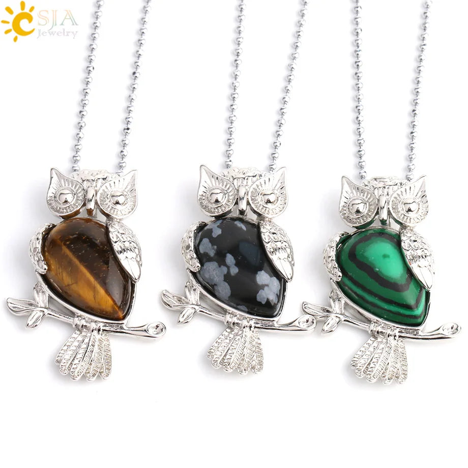 Owl Water-Drop Natural Stone Pendant