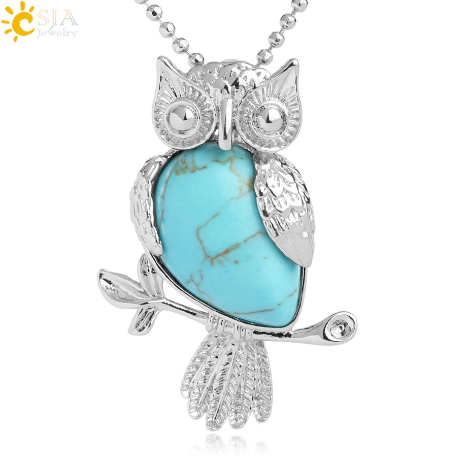 Owl Water-Drop Natural Stone Pendant
