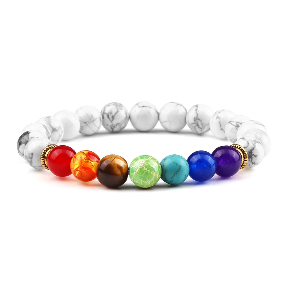 Multicolored beaded bracelet on a white background