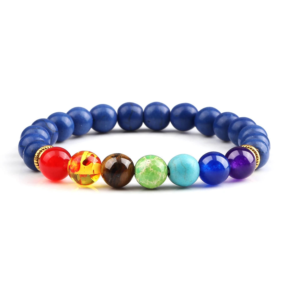 Multicolored beaded bracelet on a white background