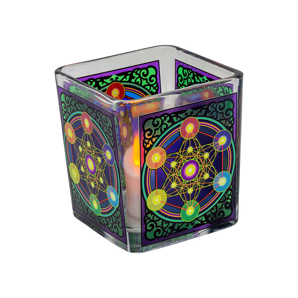 Metatron Chakra Handcrafted Glass Square Votive Holder