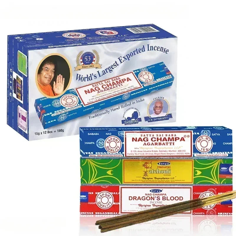 Nag Champa incense packaging with sticks on a white background