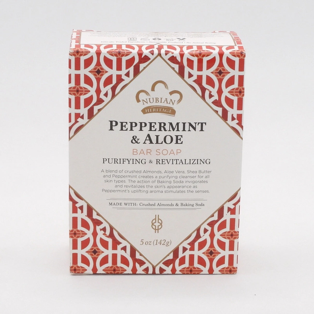 Nubian Heritage Peppermint & Aloe bar soap packaging on a white background