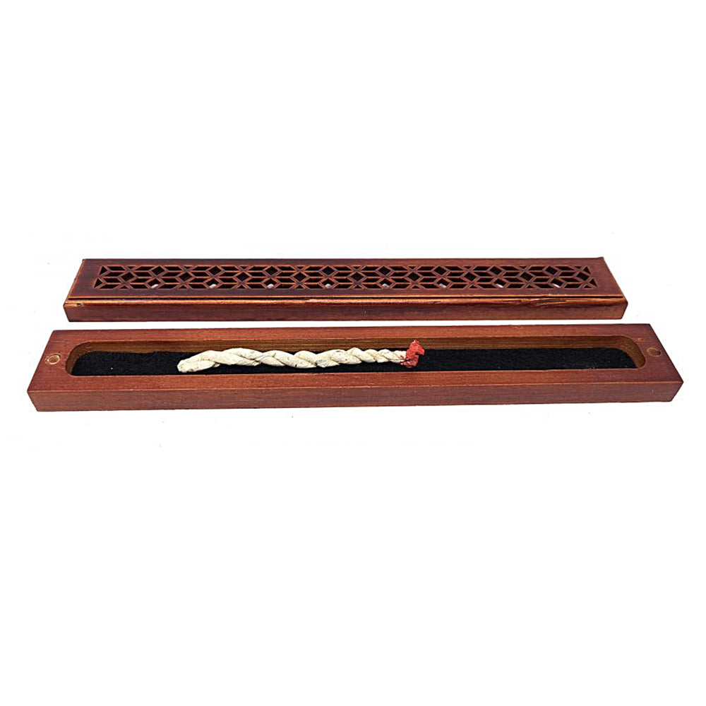 Rosewood Finish Wood Incense Box Burner - Medium