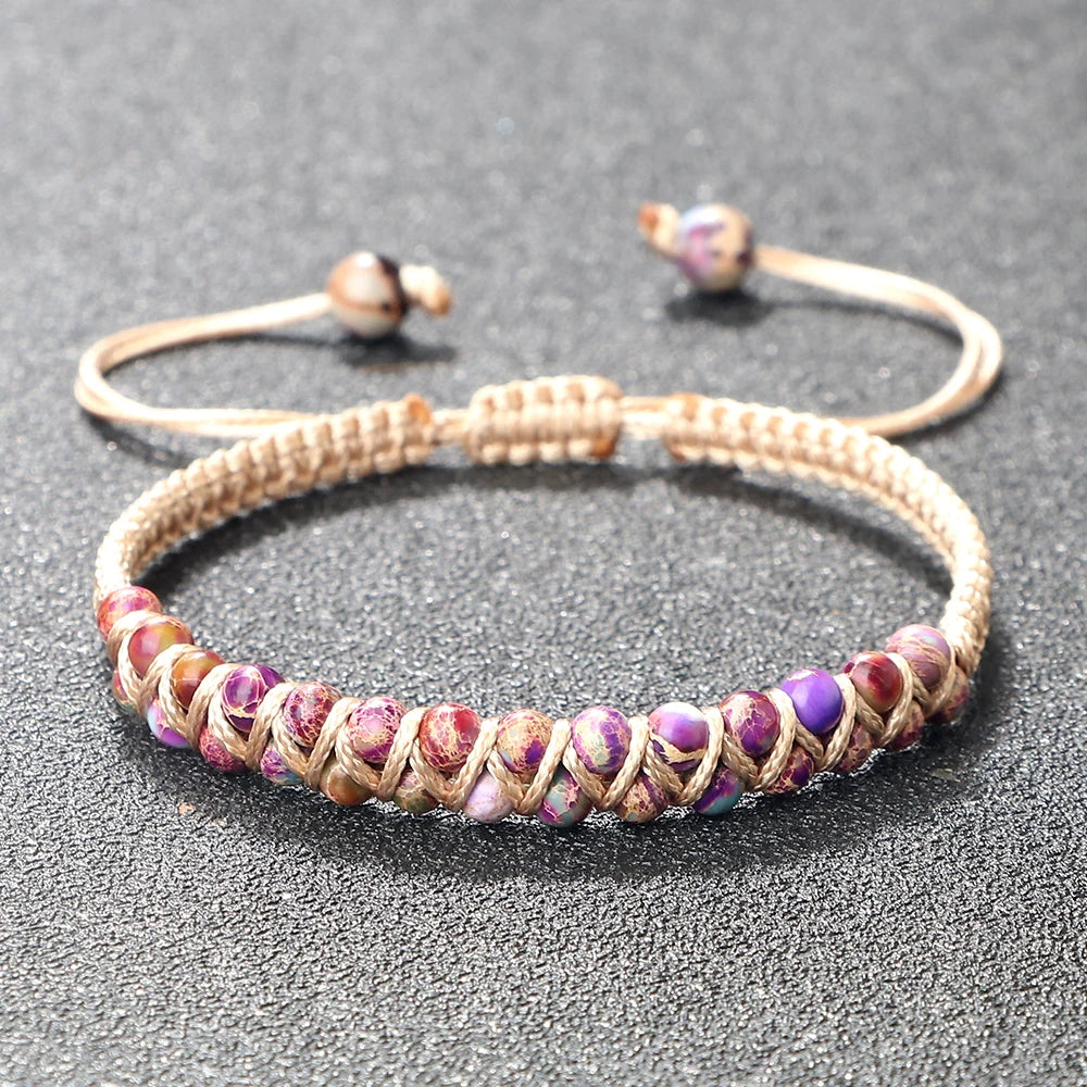 Bracelet with multicolored beads on a dark surface