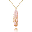 Necklace with a pink crystal pendant on a white background