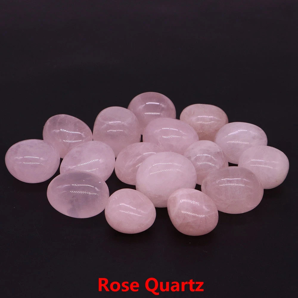 Rose Quartz stones on a black background with 'Rose Quartz' text.