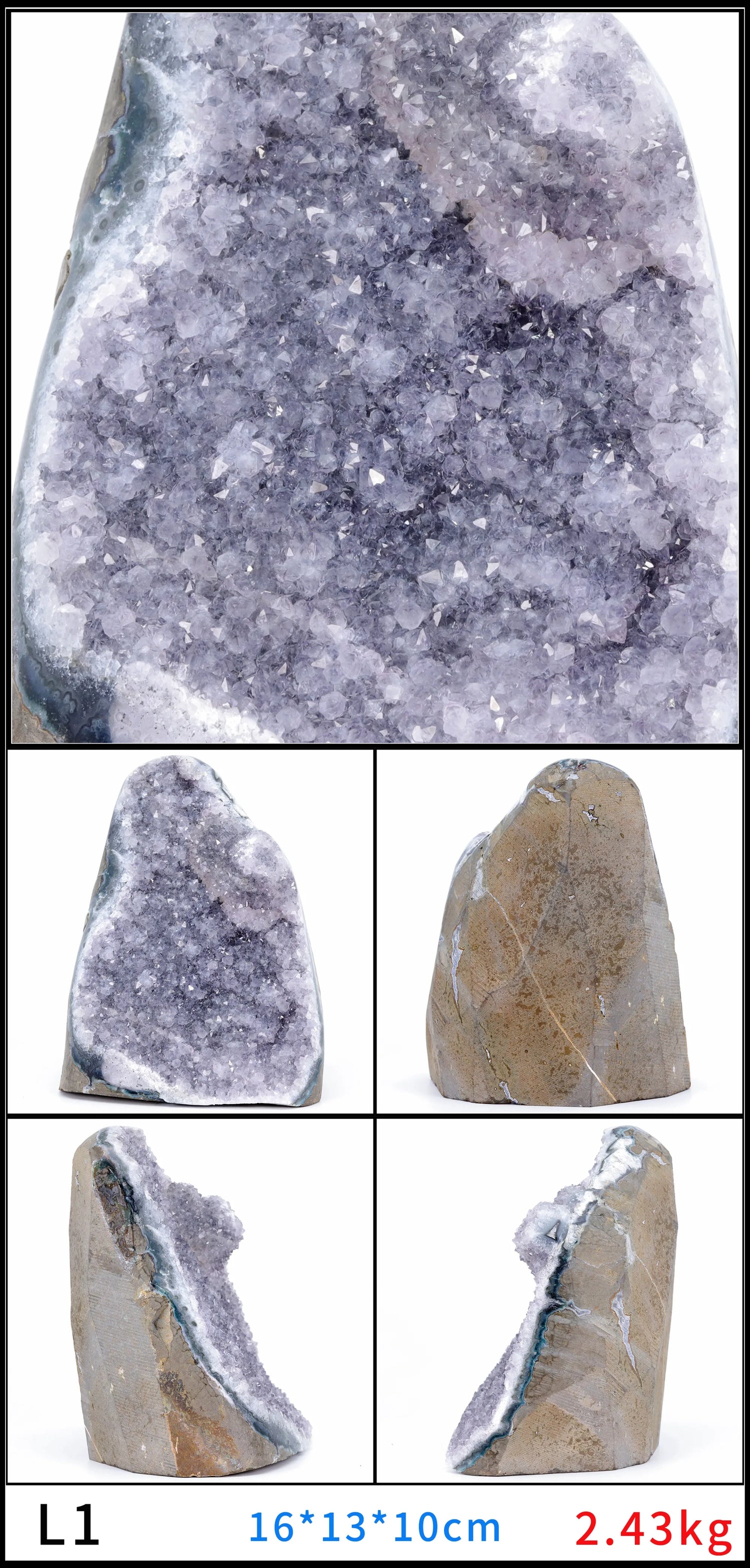 Collection of different types of rocks with a size label and weight on a white background
