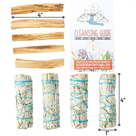 Set of wooden sticks and white sage bundles with measurement labels on a white background.