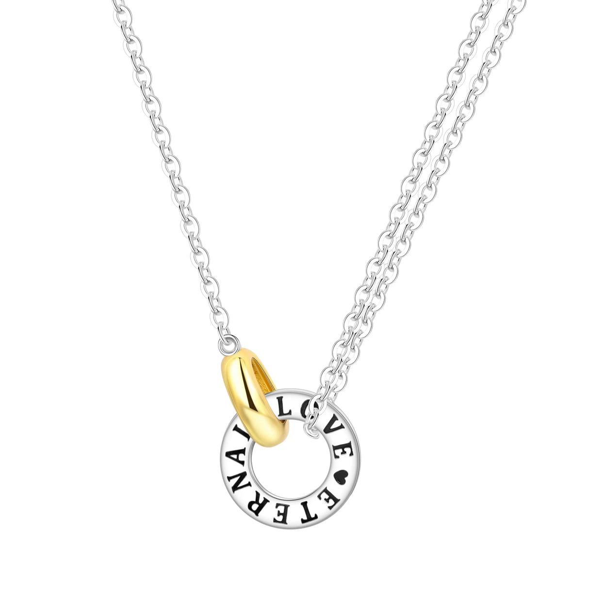 Necklace with a gold and silver pendant on a white background