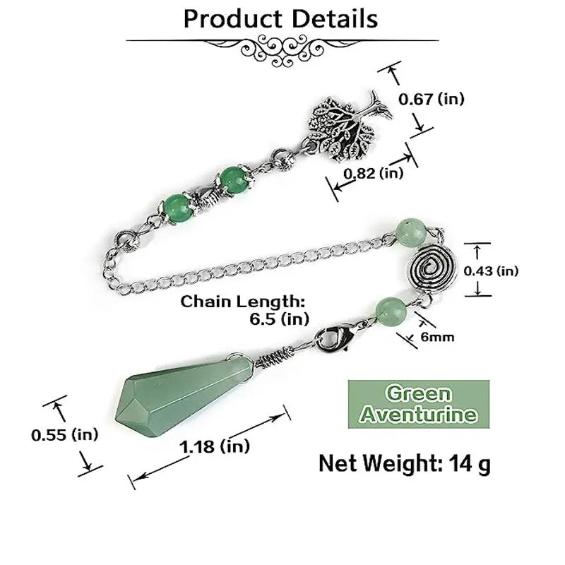 Green aventurine necklace with measurements on a white background