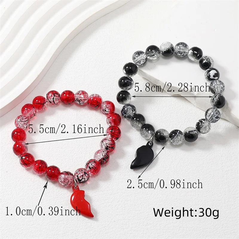Two beaded bracelets with measurements and weight details on a white background
