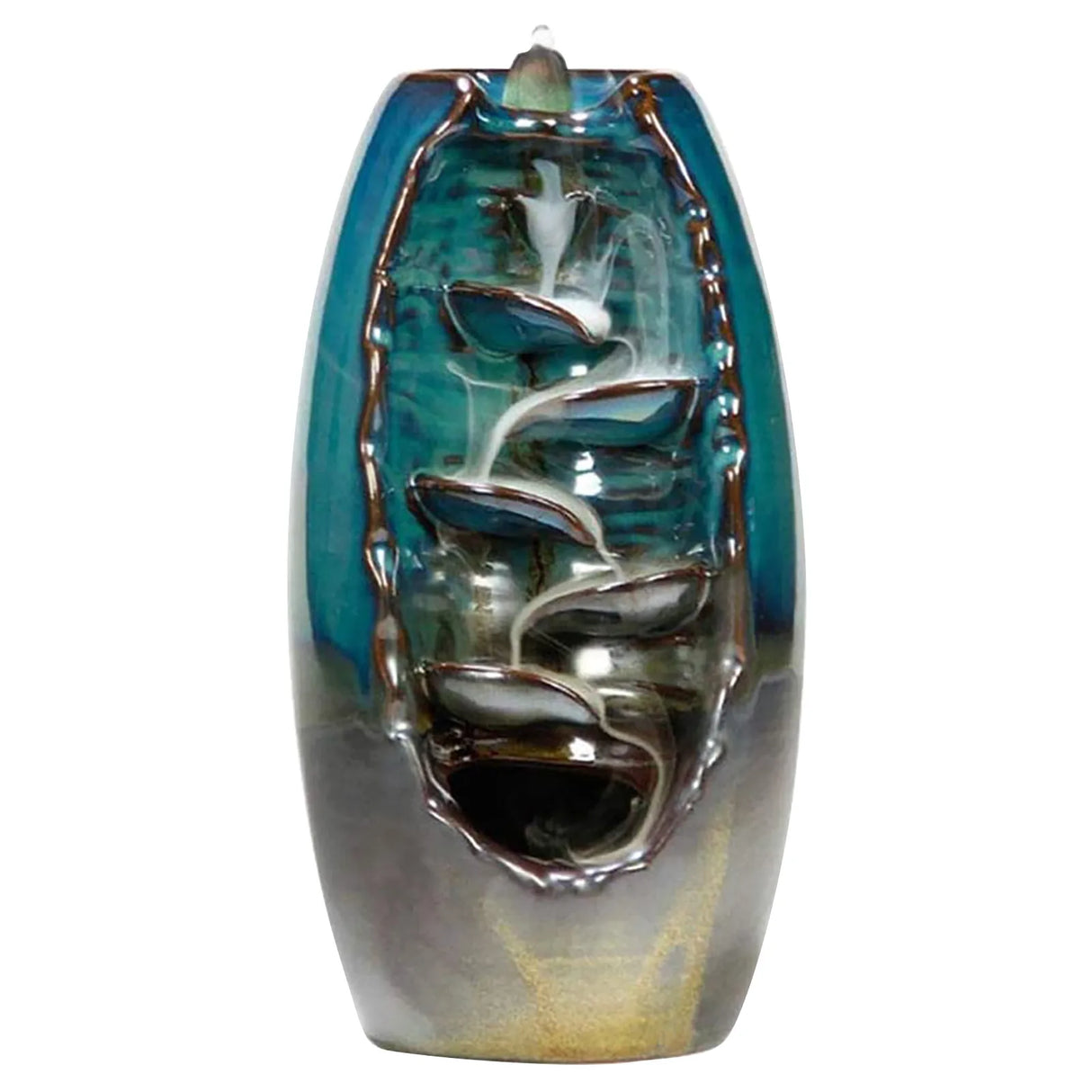 Decorative vase with leaf design on a white background