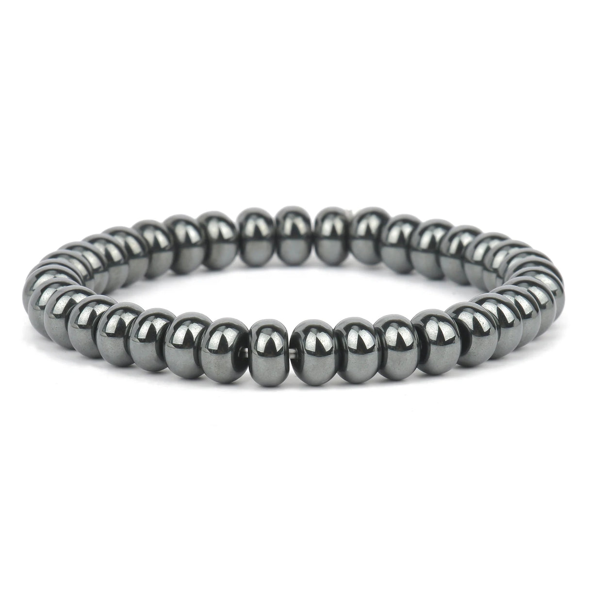 Gray beaded bracelet on a white background