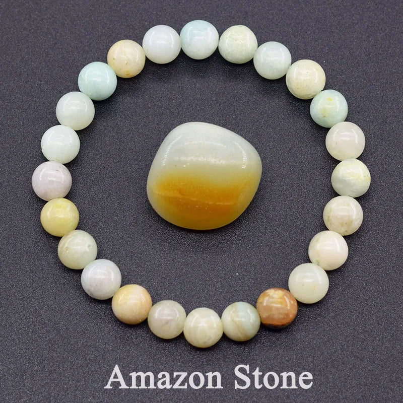 Amazon stone bracelet with a central stone on a dark background