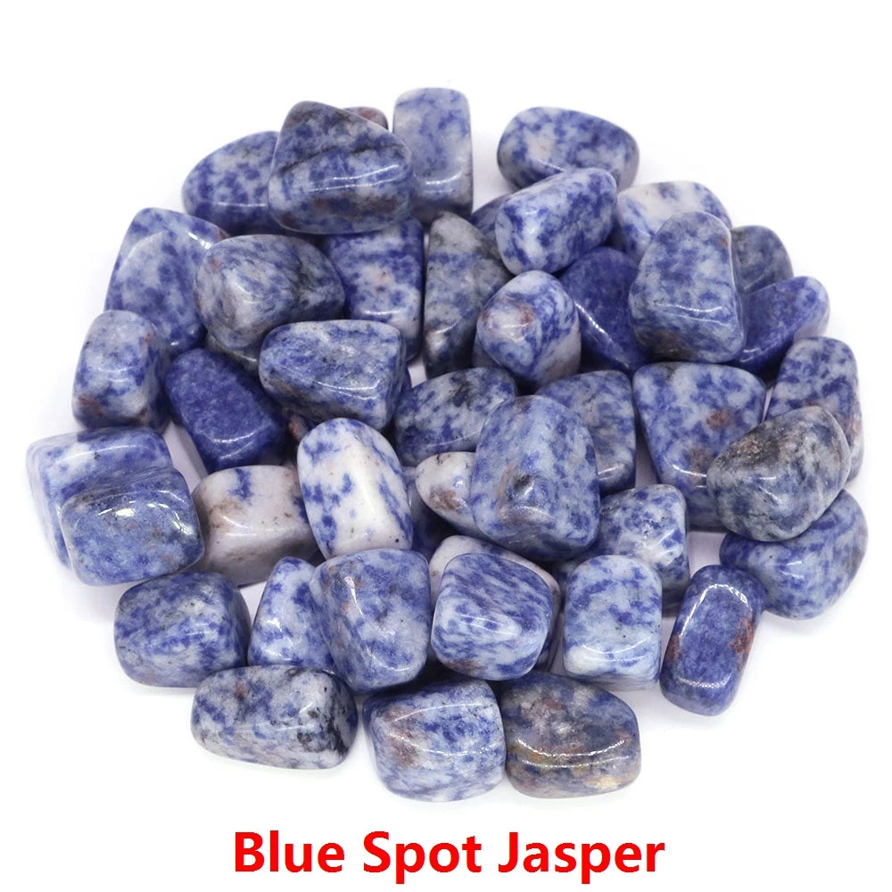 Blue Spot Jasper stones on a white background with 'Blue Spot Jasper' text.