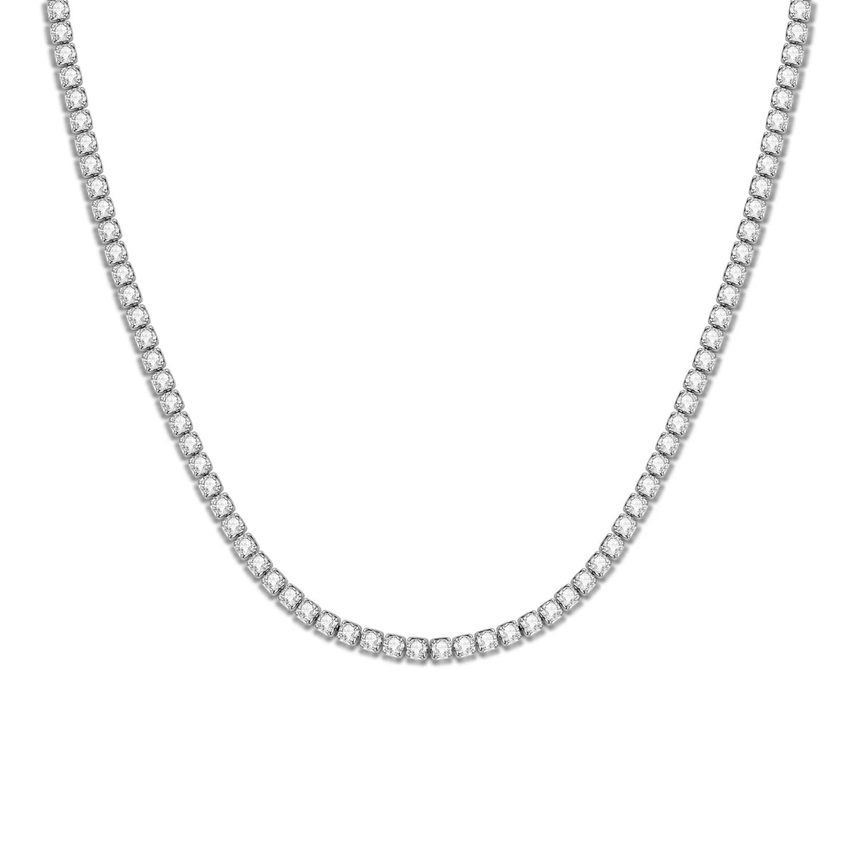 Silver chain necklace on a white background