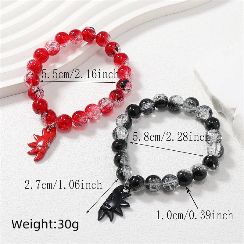 Two beaded bracelets with measurements and weight displayed on a white background