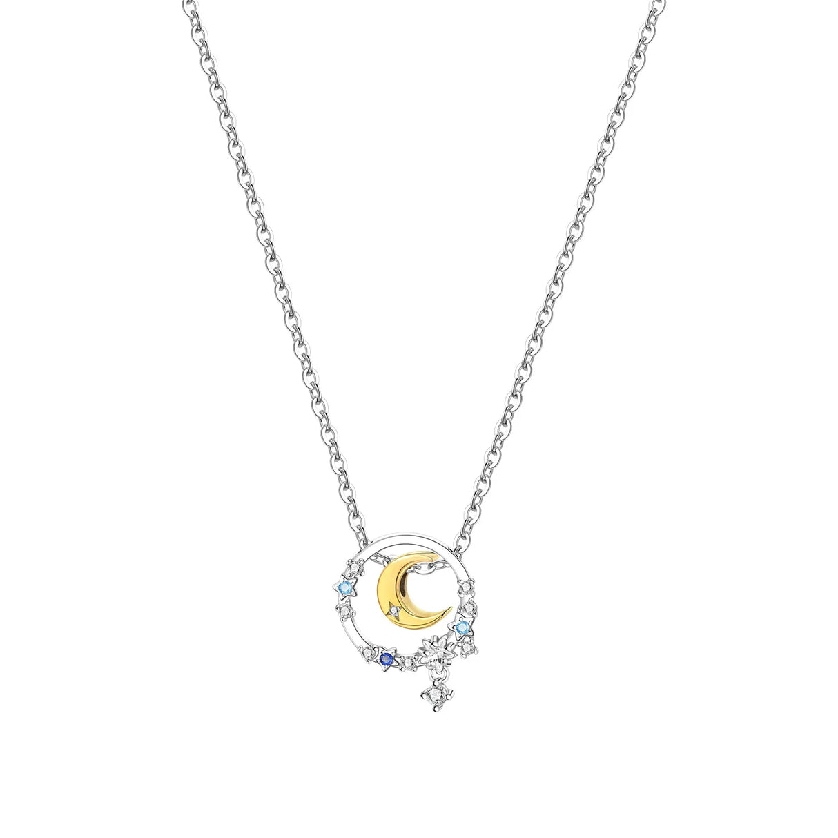 Necklace with a moon and star pendant on a white background
