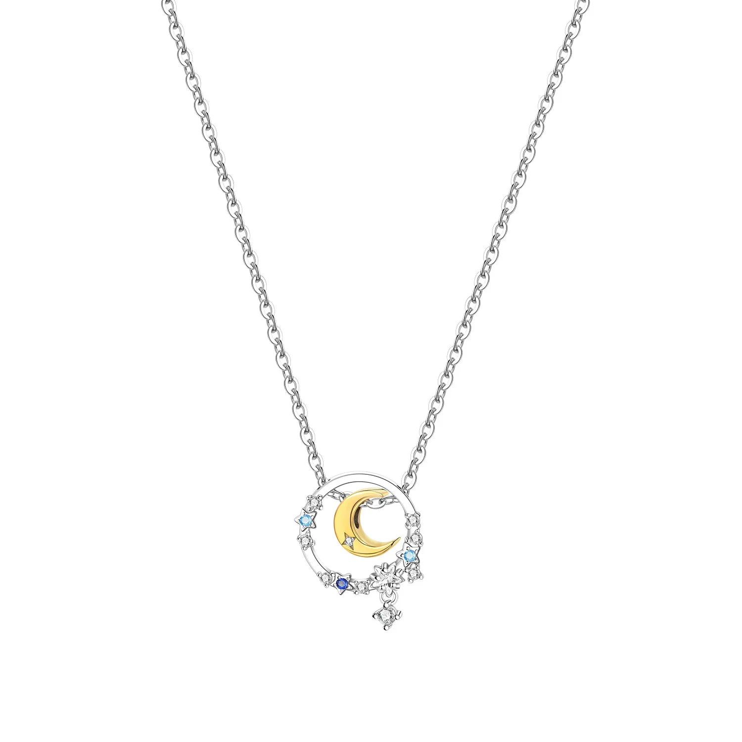 Necklace with a moon and star pendant on a white background