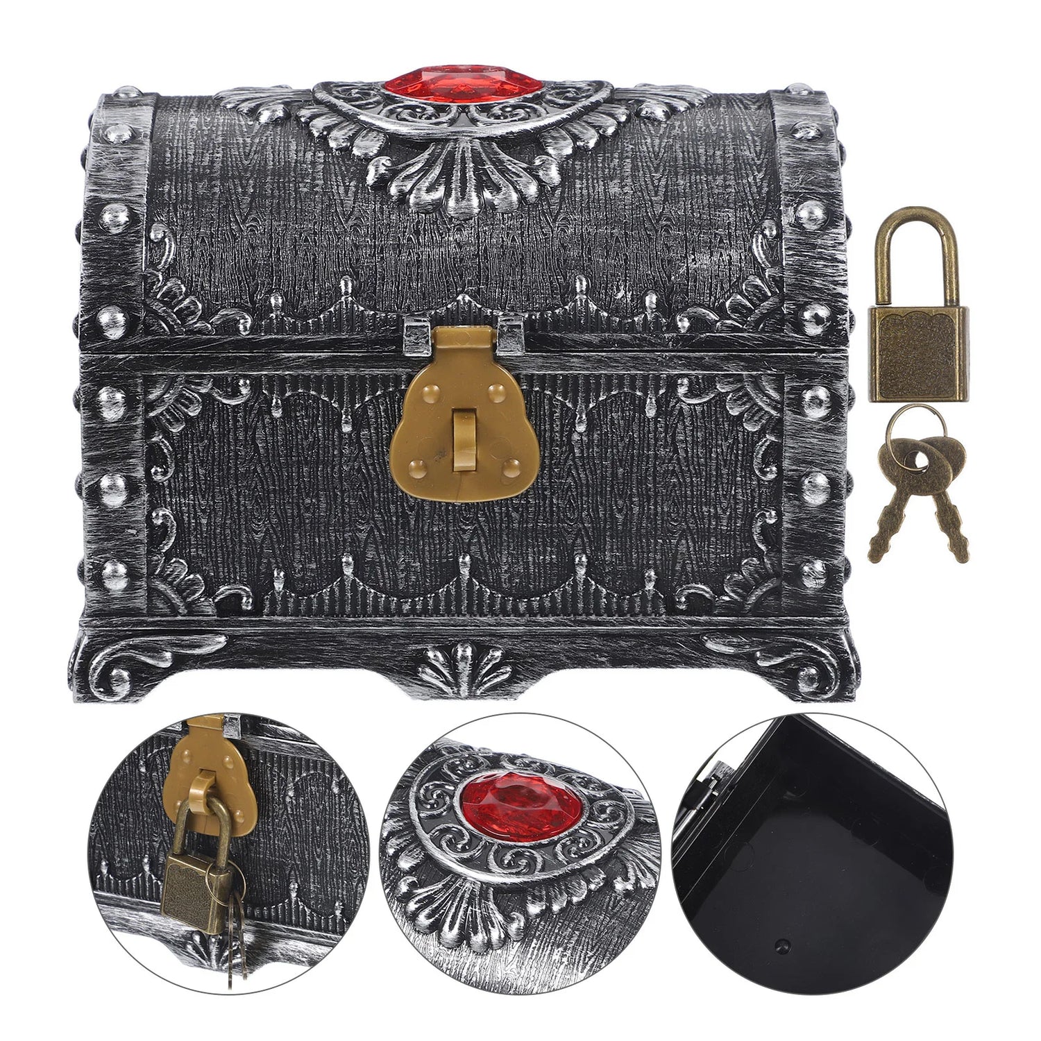 Decorative treasure chest with lock and keys on a white background