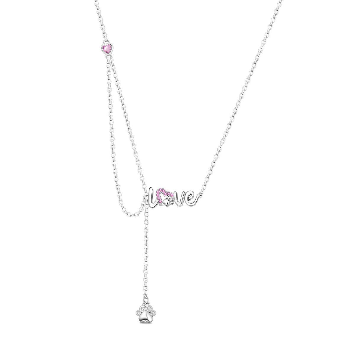 Necklace with 'love' and heart pendant on a white background