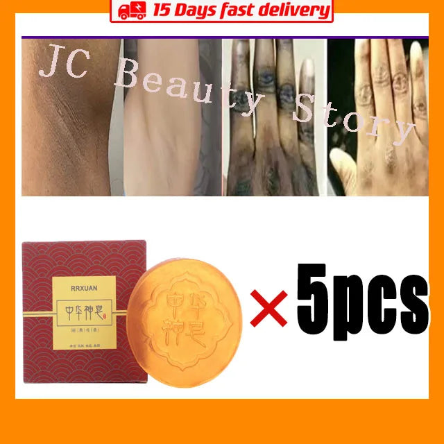 Soap with packaging and 'JC Beauty Story' branding on an orange background