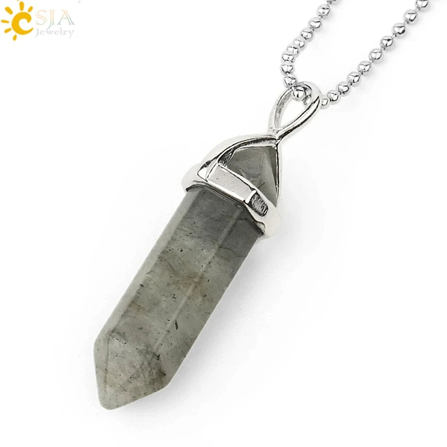 Crystal pendant necklace on a white background