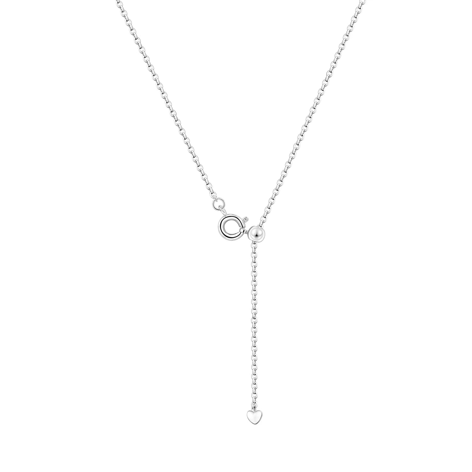 Silver necklace with a heart pendant on a white background