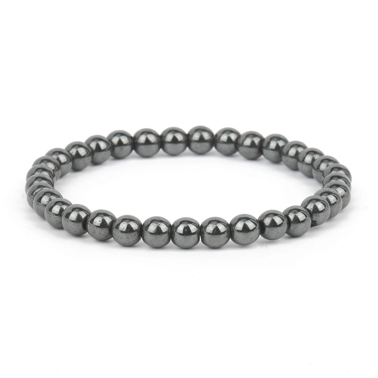 Gray beaded bracelet on a white background